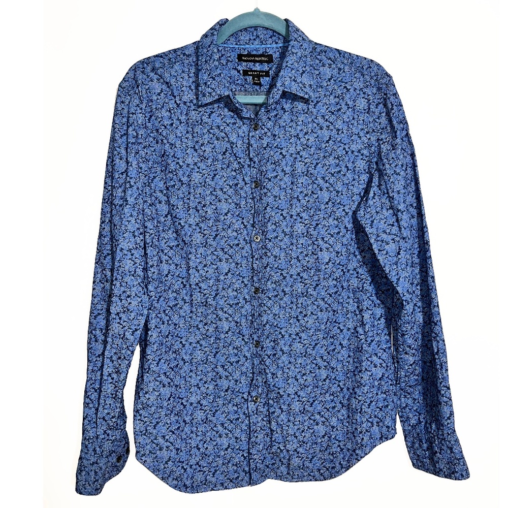 Banana Republic Blue Floral Pattern Shirt, Grant Fit, Size M, Never Worn
